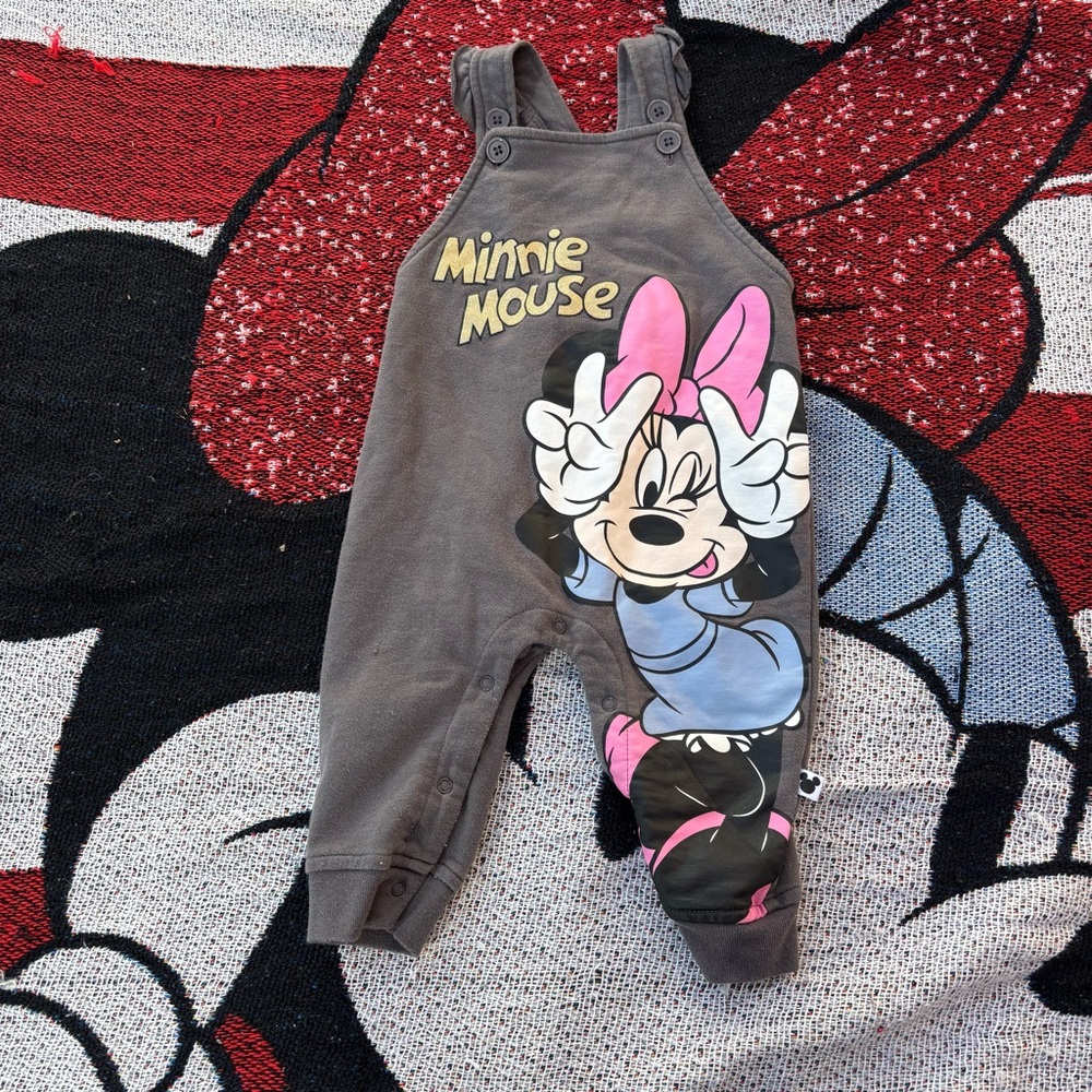 DISNEY BABY MINNIE MOUSE GRAY OVERALLS SIZE 12 MONTHS